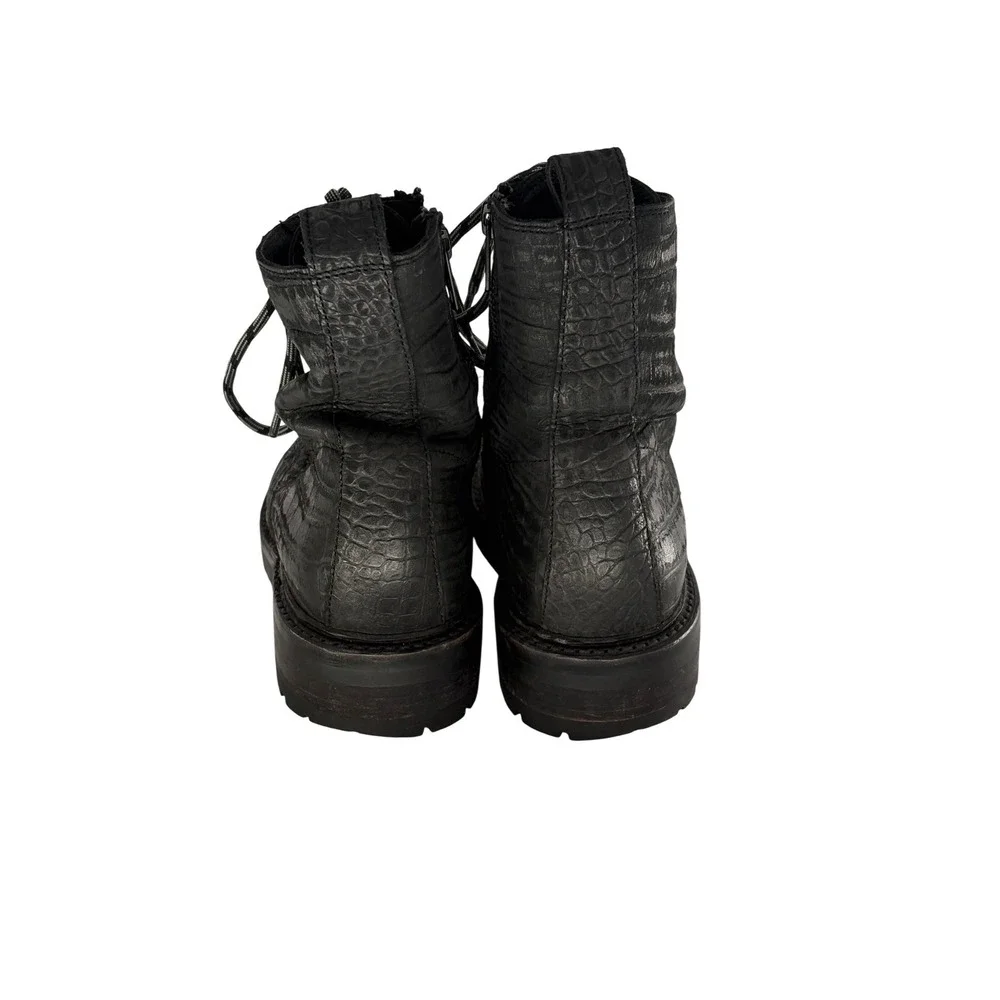 Frye Boots Combat‎ Julie Hook Crocodile Embossed Women 5.5 Black Leather Lace Up